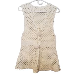 Handmade women's crochet off white  wool sweater vest